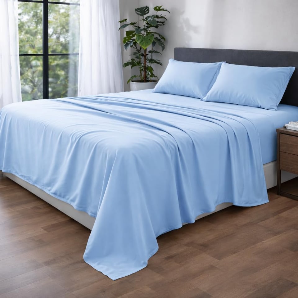 image 1 of HOMES-LINEN Microfibre Flat Sheet Easy Care Bed Sheet