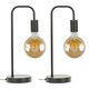 image 3 of ValueLights Bronx Pair of Industrial Style Black Metal Curved Stem Bedside Table Lamps Light - Bulbs Included