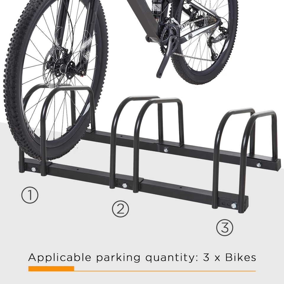 image 1 of HOMCOM Bike Parking Rack Bicycle Locking Storage Stand for 3 Cycling Black | Black | Black