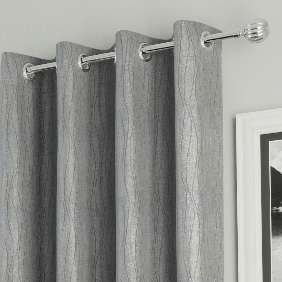 image 1 of Goodwood Silver Curtains 90 x 72 inch (229 x 183 cm) Room Darkening Eyelet Thermal Noise Reducing Curtains for Bedroom and Living Room
