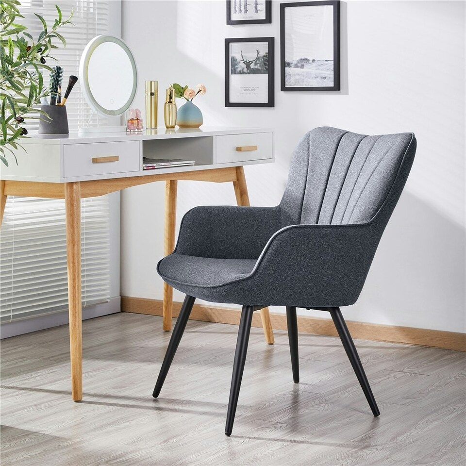image 1 of Yaheetech Modern Pleated Curved Back Fabric Accent Chair Grey