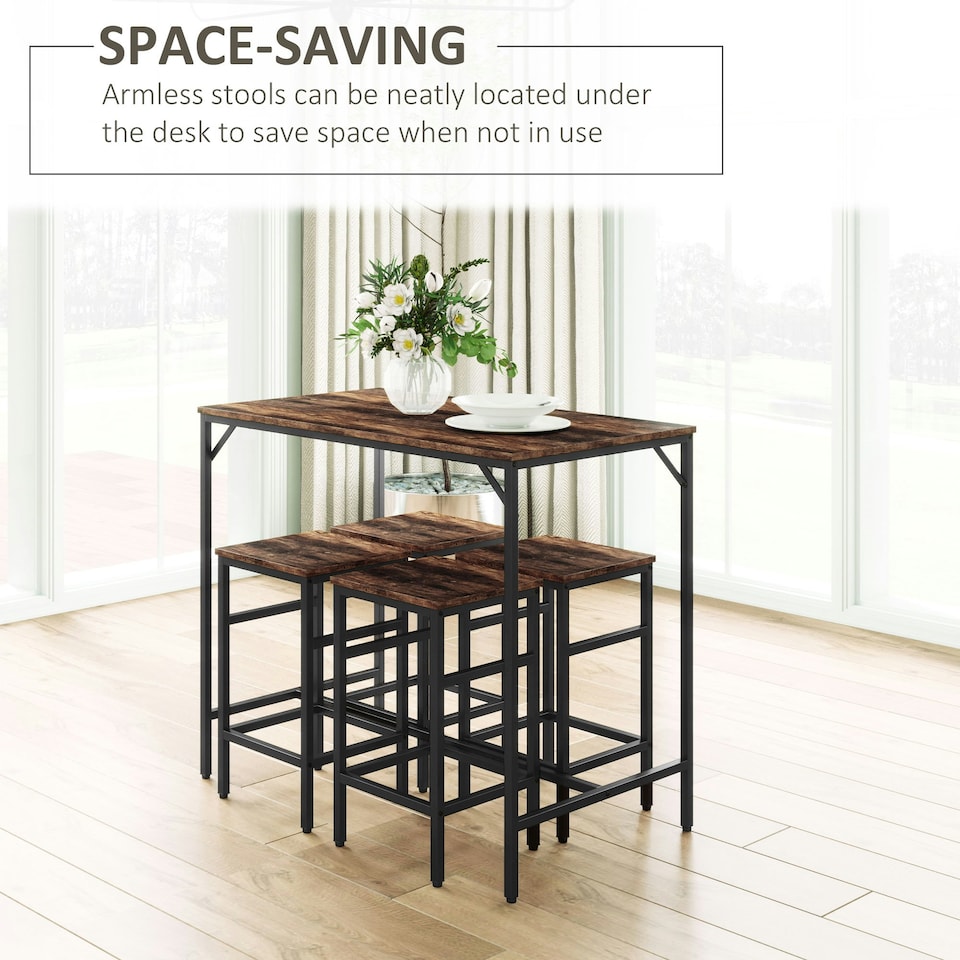 image 1 of HOMCOM Industrial Rectangular Dining Table Set with 4 Stools for Dining Room