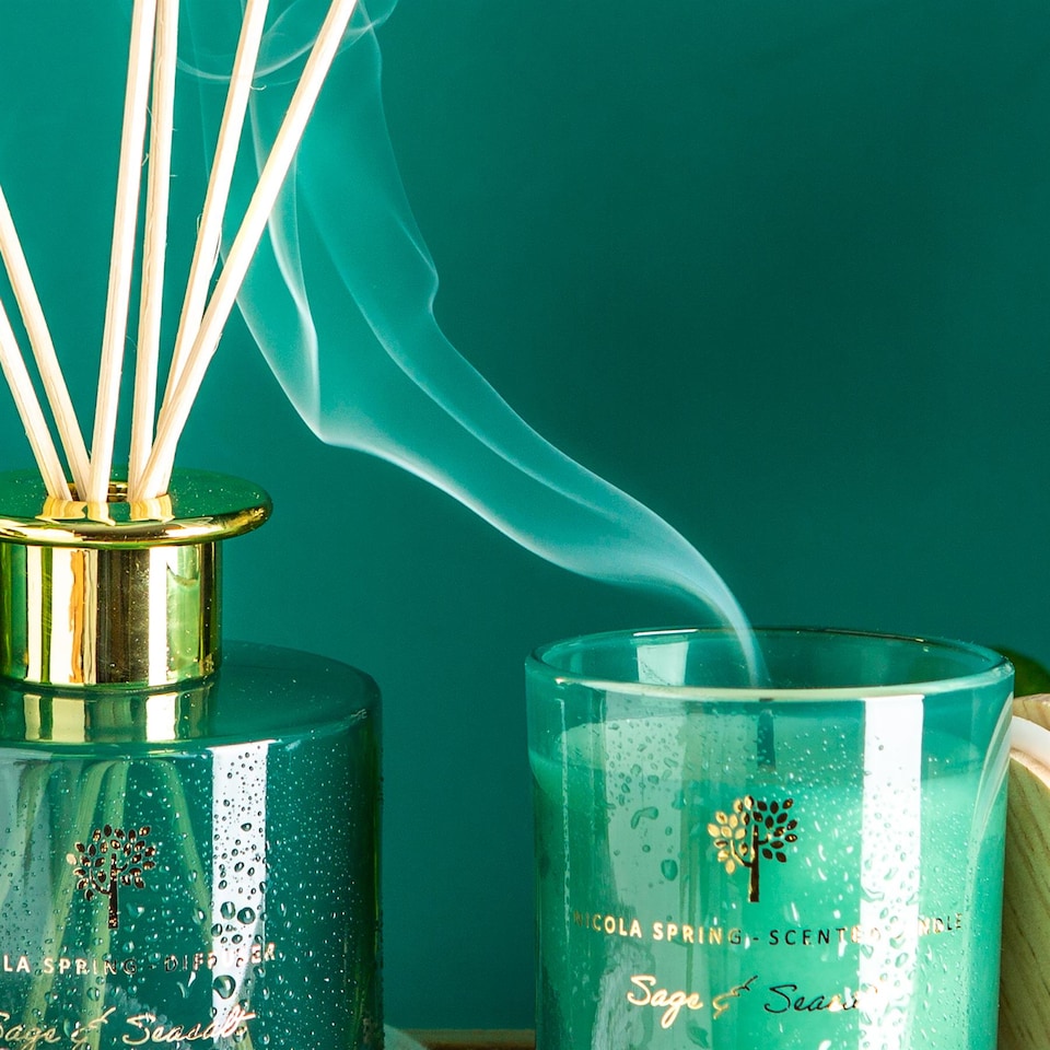 image 1 of Nicola Spring Scented Candle & Reed Diffuser Set - 130g - Sage & Seasalt | Green | Green