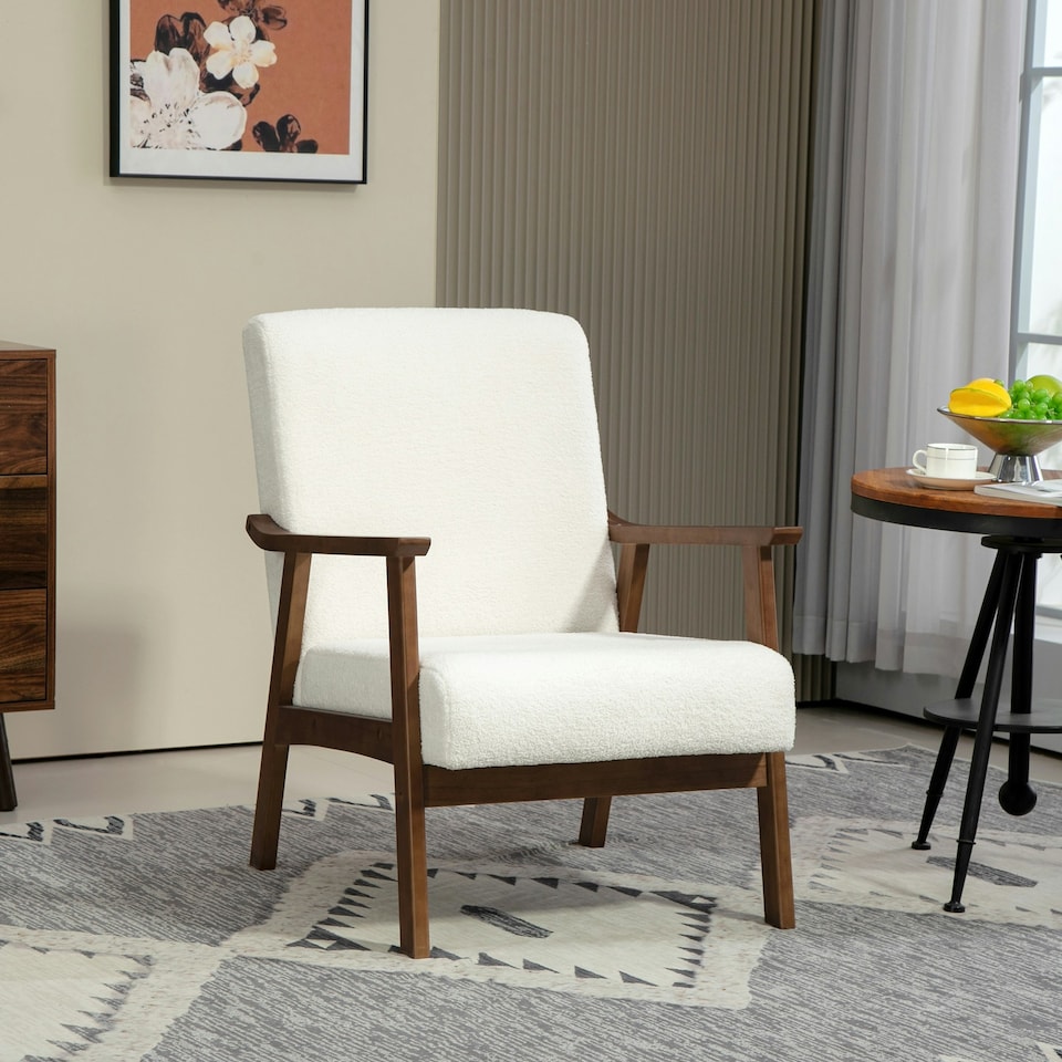 image 1 of HOMCOM Boucle Accent Chair Armchair W/ Wide Seat for Living Room Bedroom, White