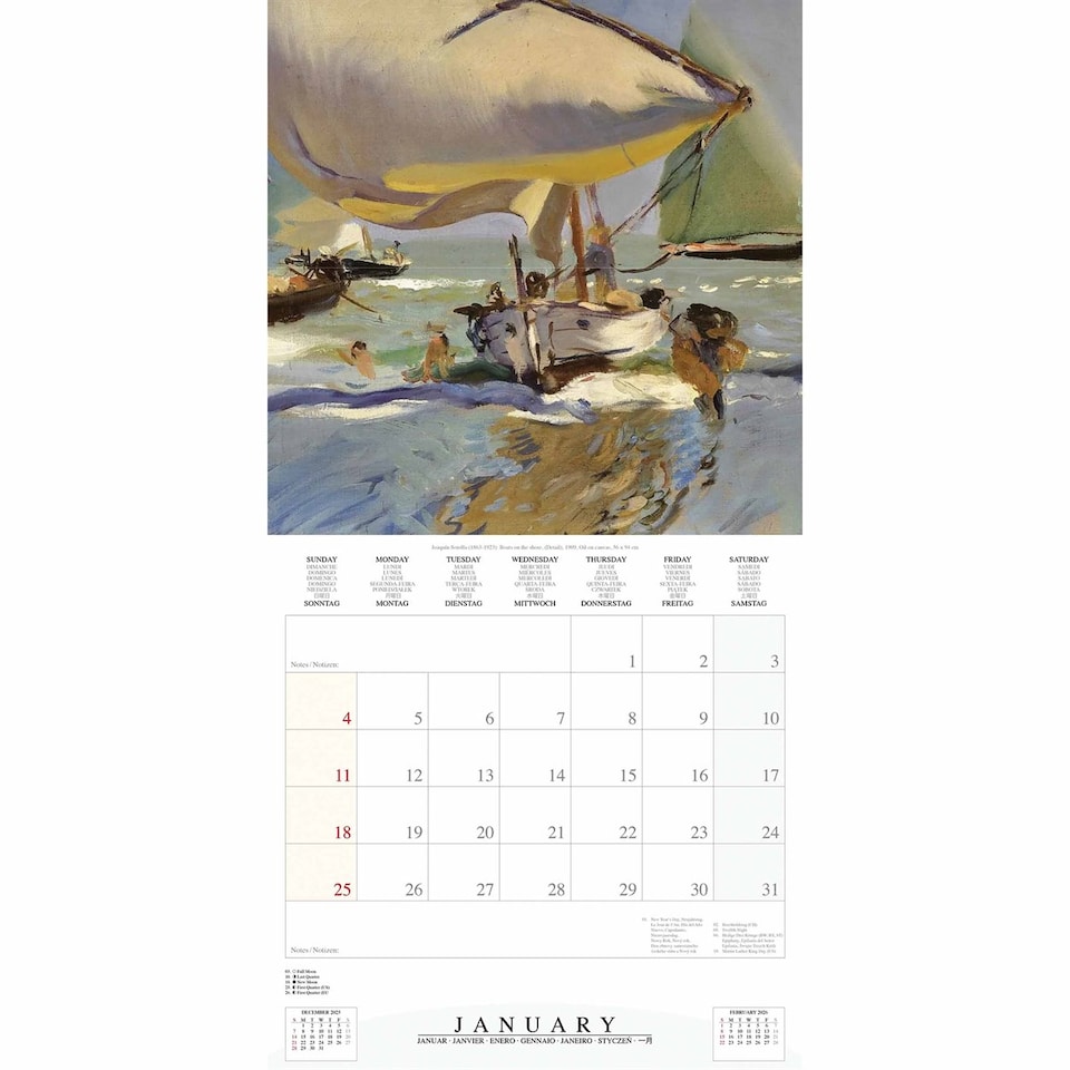 image 1 of Joaquin Sorolla Calendar 2026, Wall Calendars, Month To View, Art, Gift