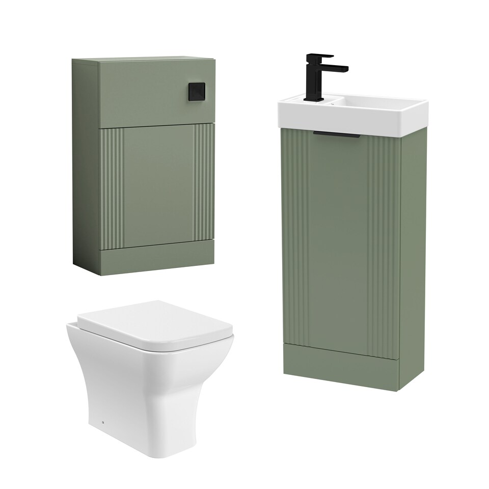 image 1 of Balterley Cloakroom Suite - Fluted Floor Standing Vanity, WC, Toilet and Tap | Green | Satin Green | 781.0000 x 400.0000 x 222.0000mm
