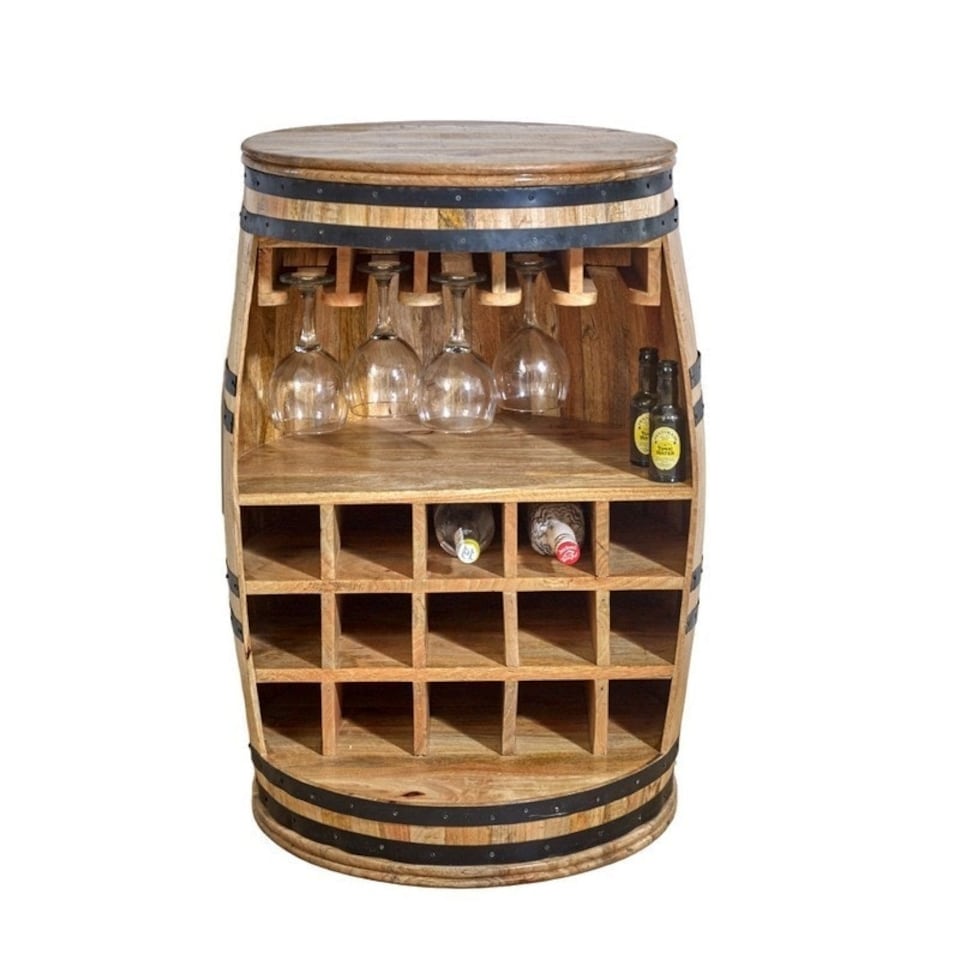 image 1 of Surrey Solid Dark Barrel Wine Sideboard - Solid Mango Wood - L58 x W58 x H90 cm | Brown