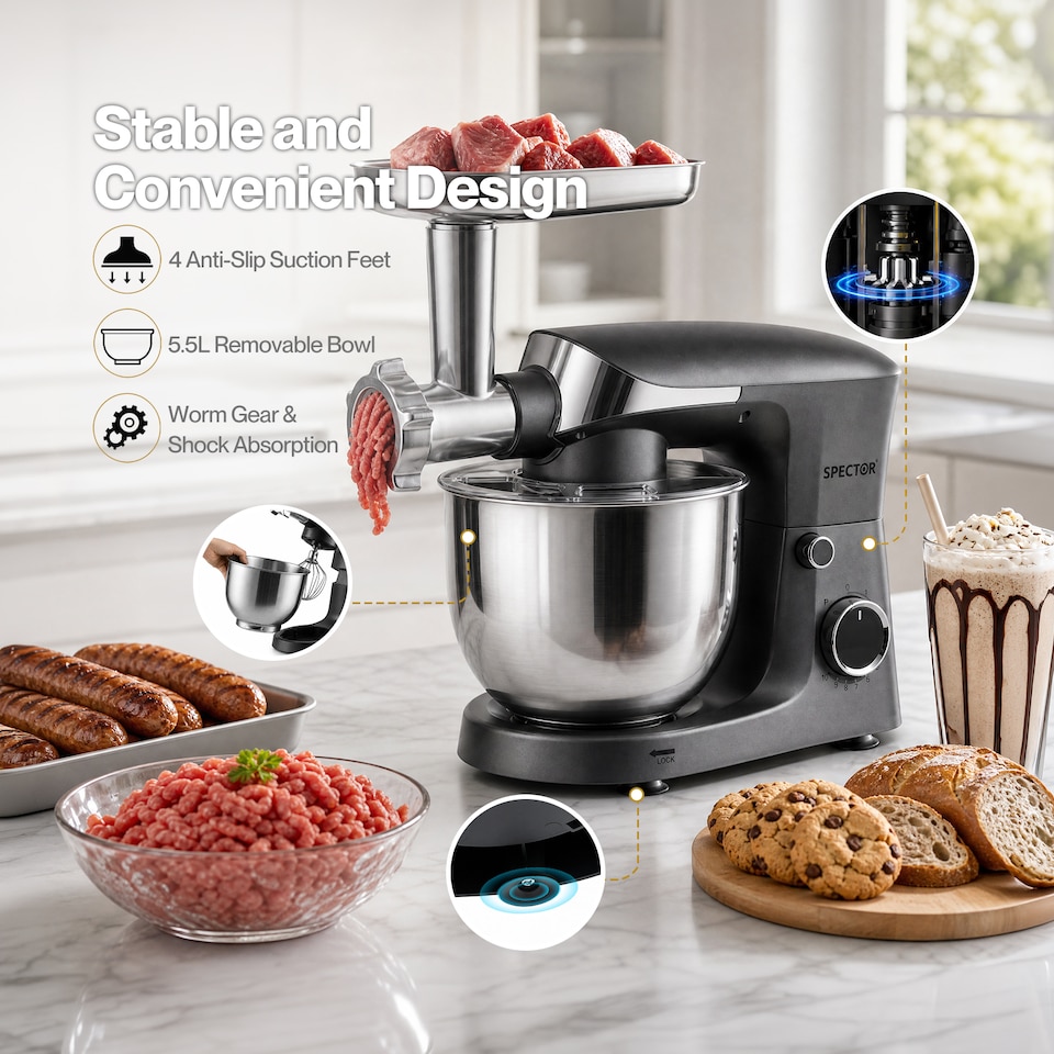 image 1 of 1500W Stand Mixer 5.5L Kitchen Machine with Meat Grinder