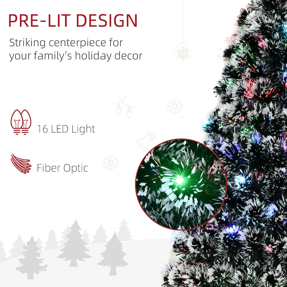 image 1 of HOMCOM 4ft Artificial Prelit Christmas Tree, Snow Xmas Tree w/ Fiber Optic