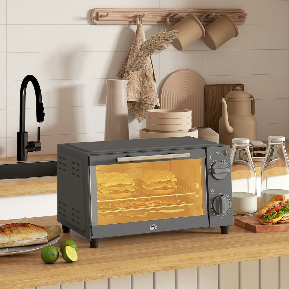 image 1 of HOMCOM Mini Oven 9L Countertop Toaster Oven with Timer Control 750W Cream