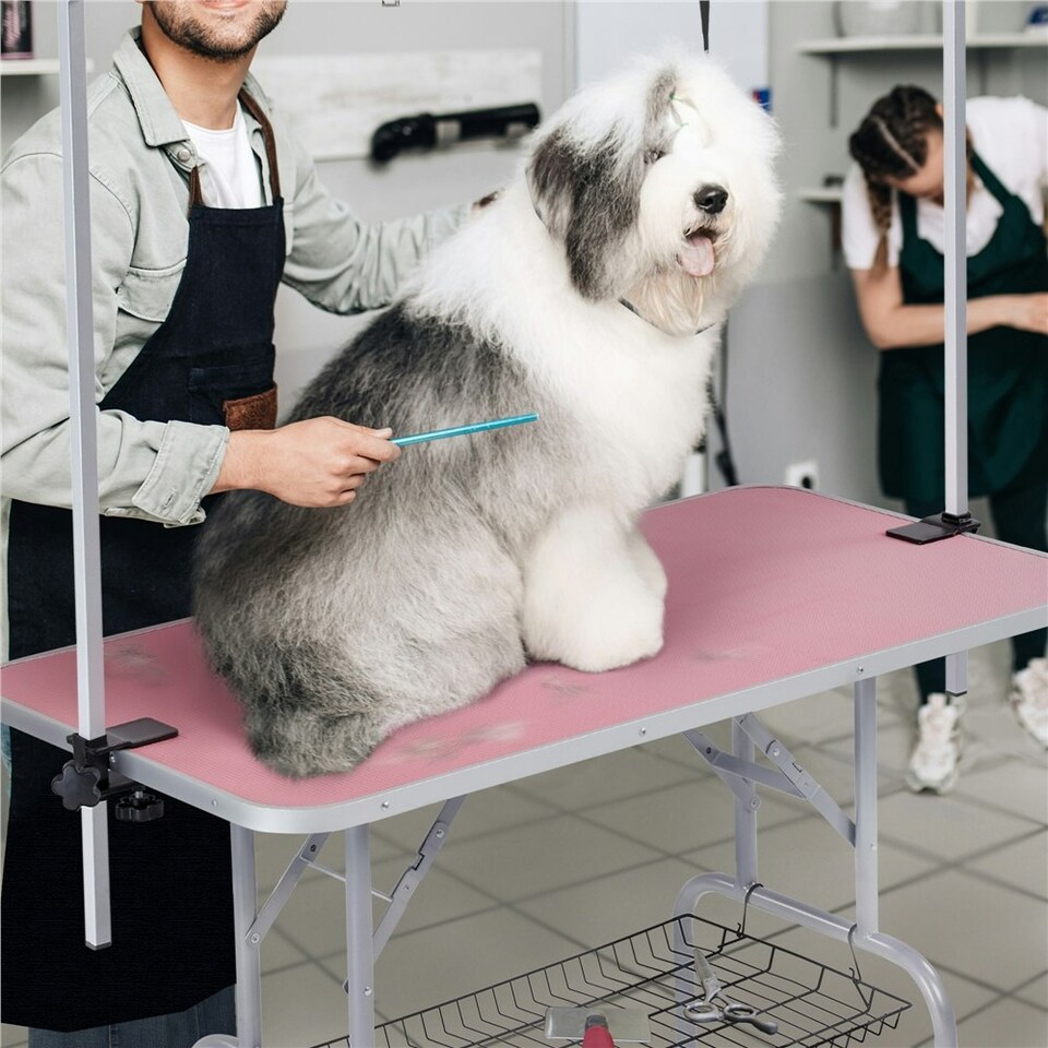 image 1 of Yaheetech 113.5 cm Wide Pet Grooming Table with Adjustable Height Pink