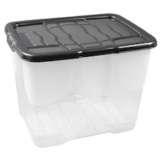 1 x 10 Litre Clear Transparent Base Stackable Curve Plastic Storage Box With Black Lid | Clear
