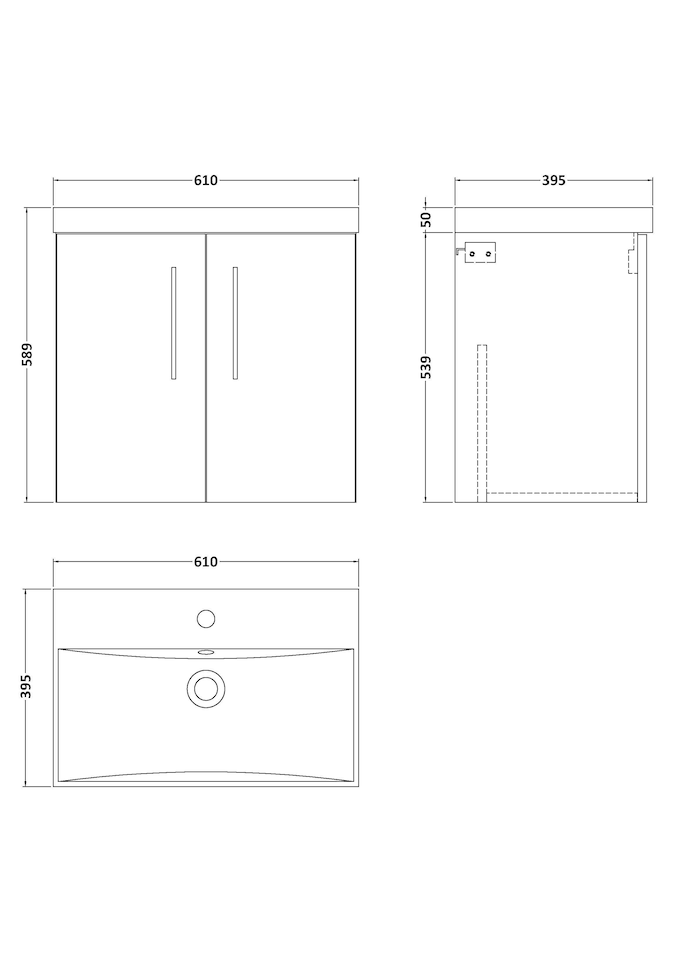 image 1 of Wall Hung 2 Soft Close Door & Bathroom Vanity Unit Basin, Blue, 600mm | Blue | Midnight Blue | 590 x 510 x 395mm