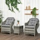 image 2 of Outsunny 3 Pieces Rattan Bistro Set, Wicker Garden Bistro Set, Glass Top Balcony Table and Chairs with Cushions for Outdoor, Patio, Balcony, Grey