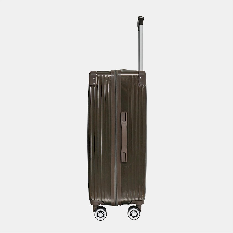 image 1 of OHS Metallic Effect Suitcase Set of 3 Hard Shell ABS Luggage | Brown