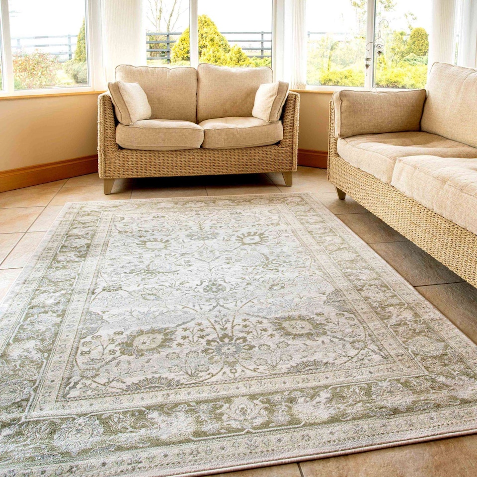 image 1 of KUKOON Vintage Traditional Green Floral Living Room Rug 120cm x 170cm