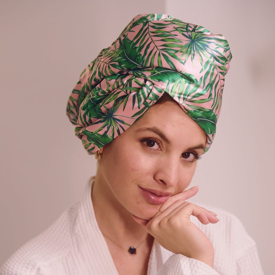image 1 of SMUG Quick Dry Satin Hair Towel Turban - Palm Print