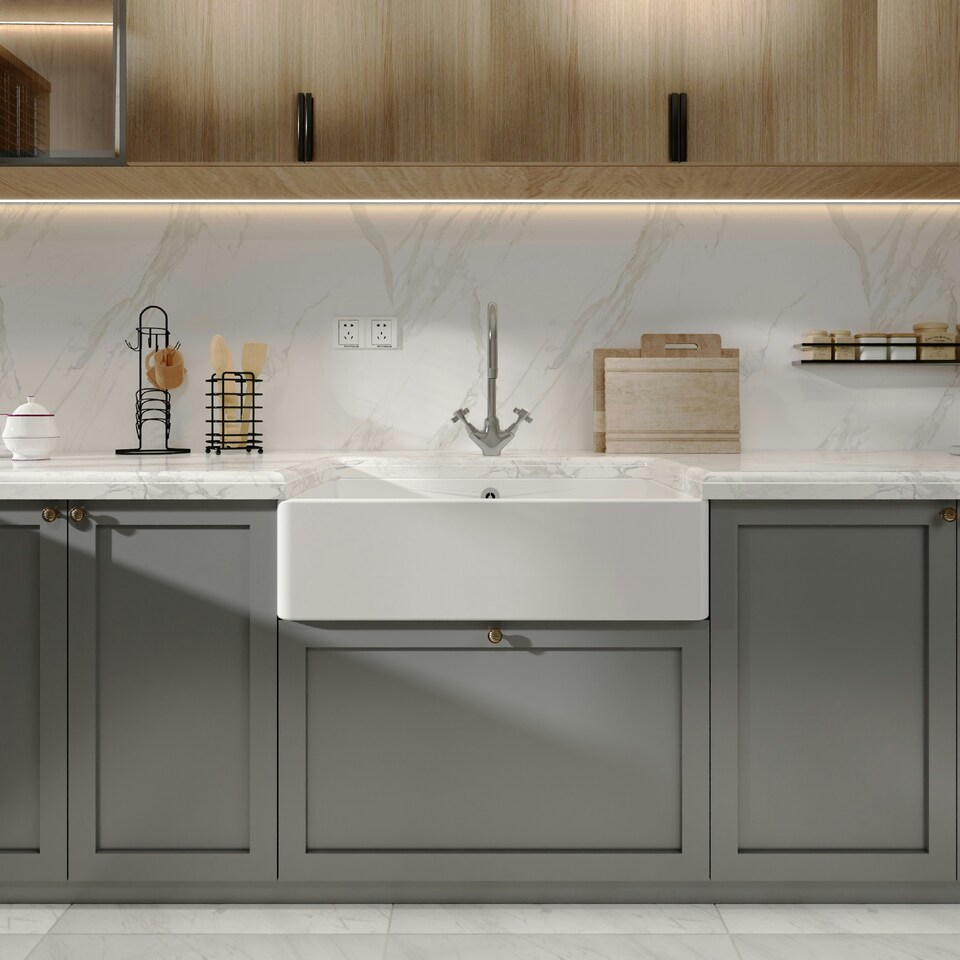 image 1 of Single Bowl Fireclay Butler Kitchen Sink Overflow &  Waste - 795mm