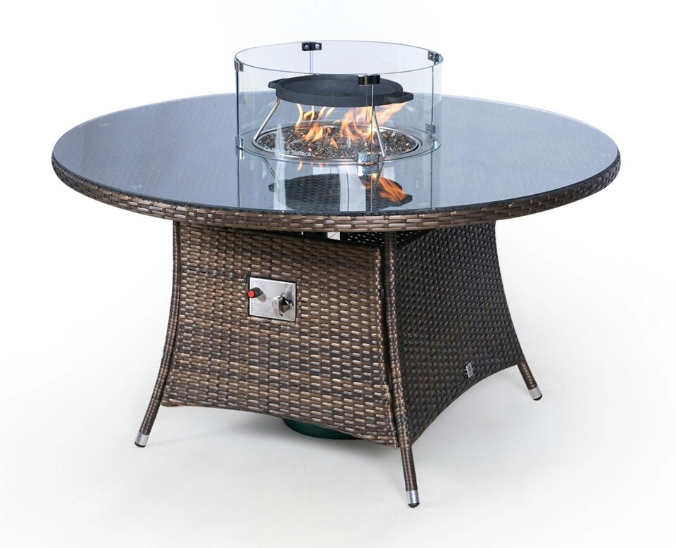 image 1 of Giardino Fire Pit 6 Seater Round Rattan Dining Table Brown