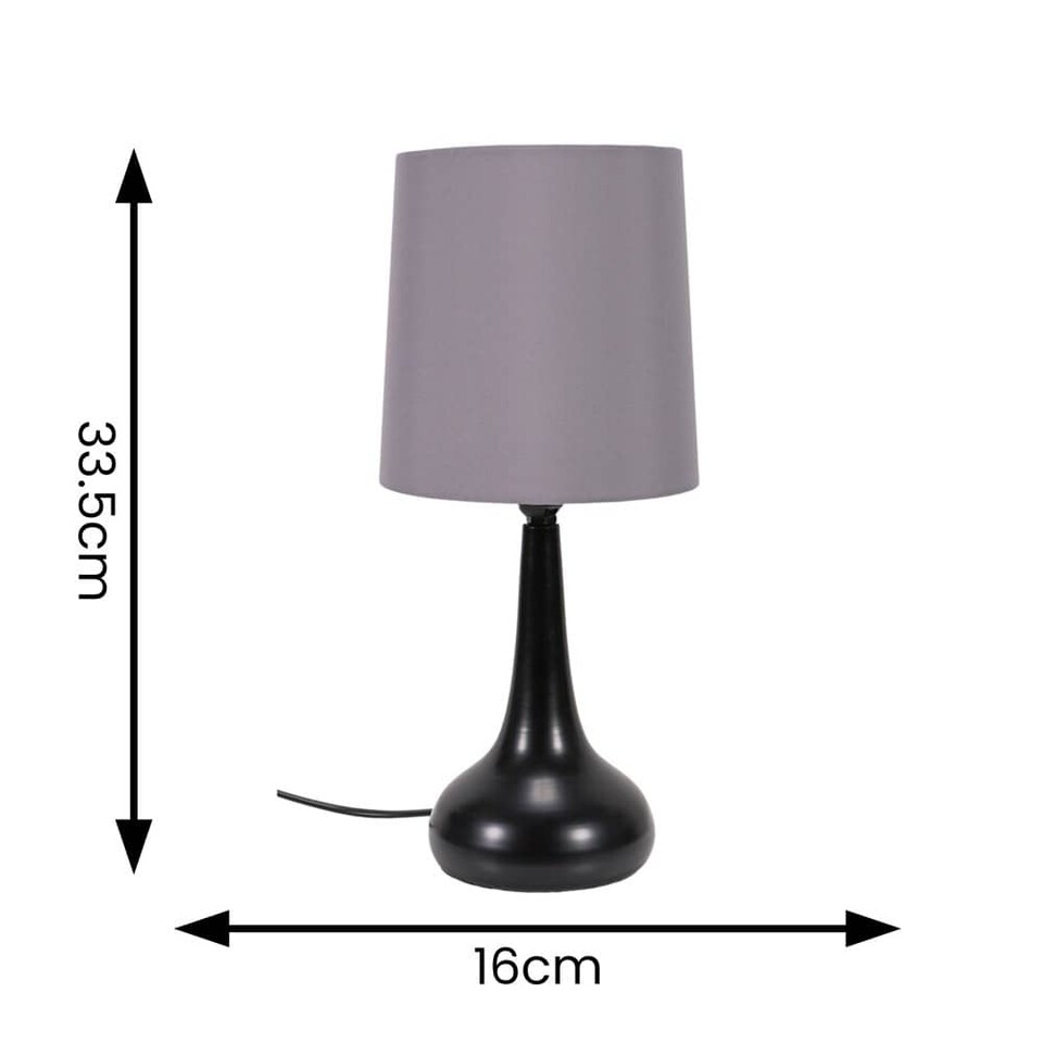 image 1 of ValueLights Teardrop Pair Black Touch Table Lamp Grey Shade & Bulb | Grey