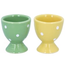 Gisela Graham Easter Set of Two Spotty Yellow and Green Egg Cups