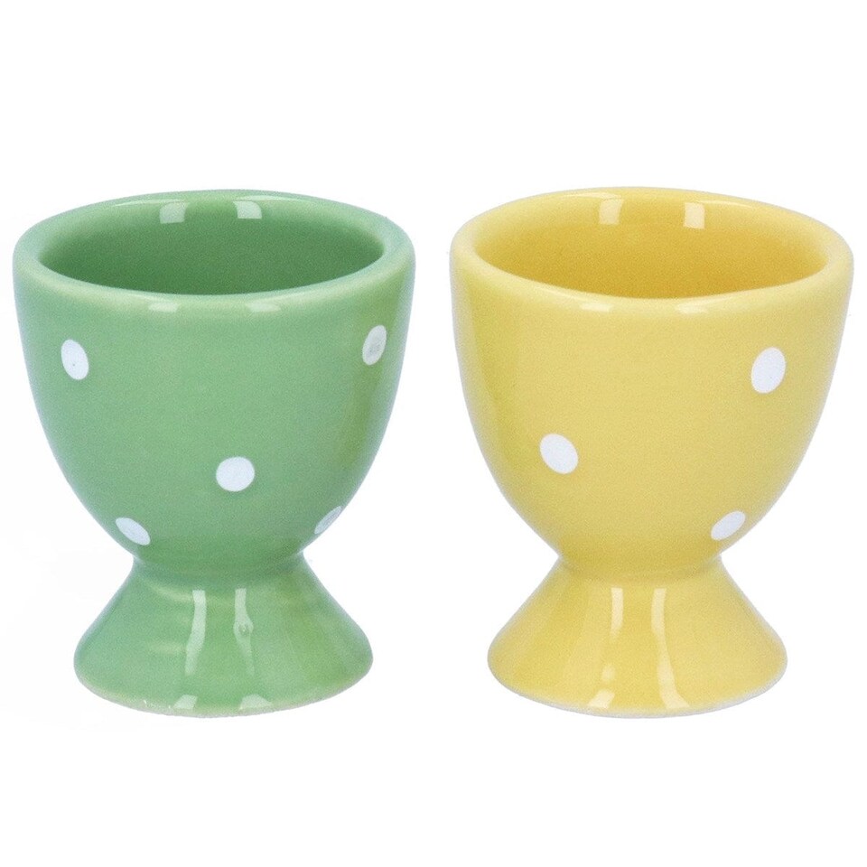 Gisela Graham Easter Set of Two Spotty Yellow and Green Egg Cups