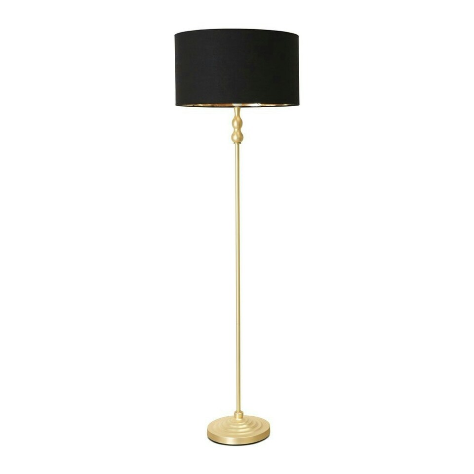 image 1 of ValueLights Maggie Gold Metal Candlestick Floor Lamp with Black and Metallic Gold Lamp Shade and LED Bub