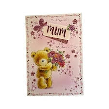 To A Special Mum Teddy Holding Bouquet Design Mother's Day Card