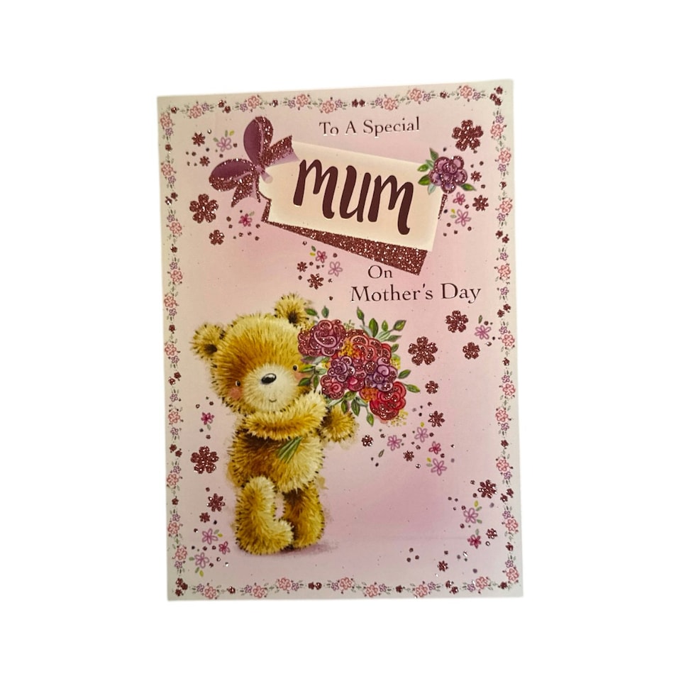image 1 of To A Special Mum Teddy Holding Bouquet Design Mother's Day Card