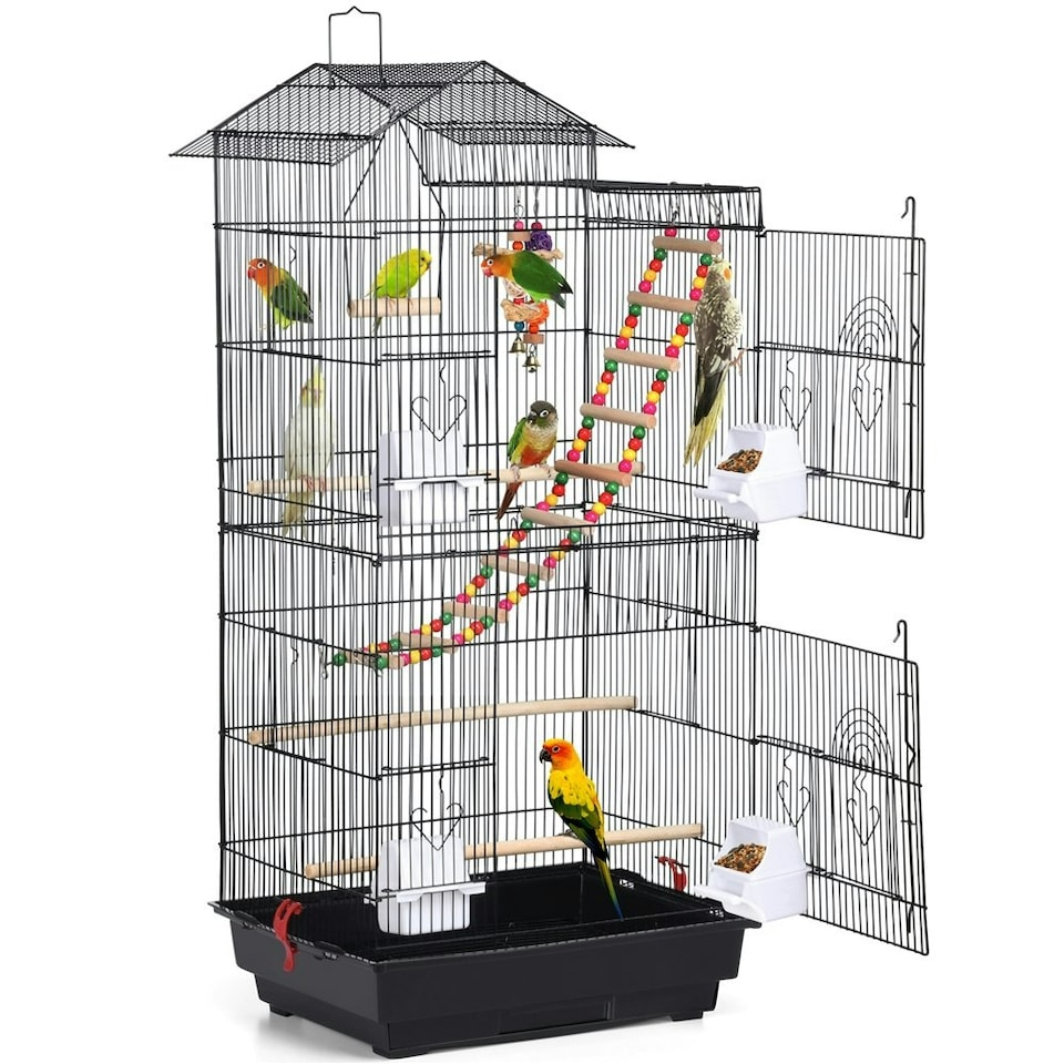 image 1 of Yaheetech 99 cm Tall Metal Parrot Cage Birdcage w/Swing