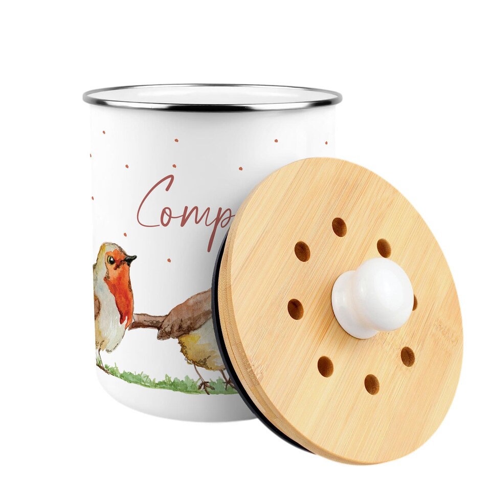 image 1 of Robins Compost Caddy - Metal 2L Decorative Kitchen Food Waste Bin