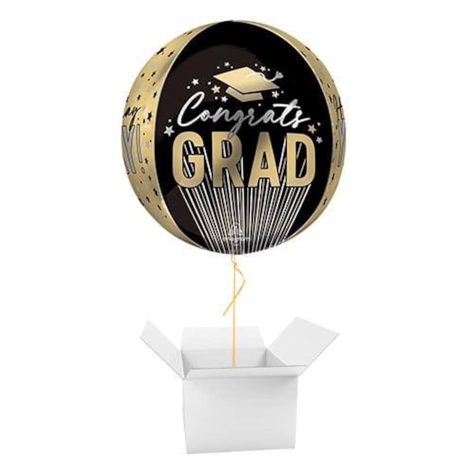 image 1 of Sparkling Stripes Grad Graduation Orbz Foil Helium Balloon - Inflated Balloon in a Box Black