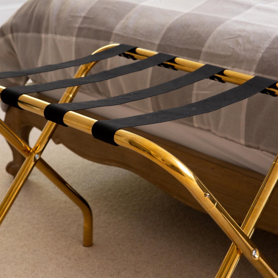 image 1 of Harbour Housewares Folding Metal Luggage Rack - Gold | Gold | Gold