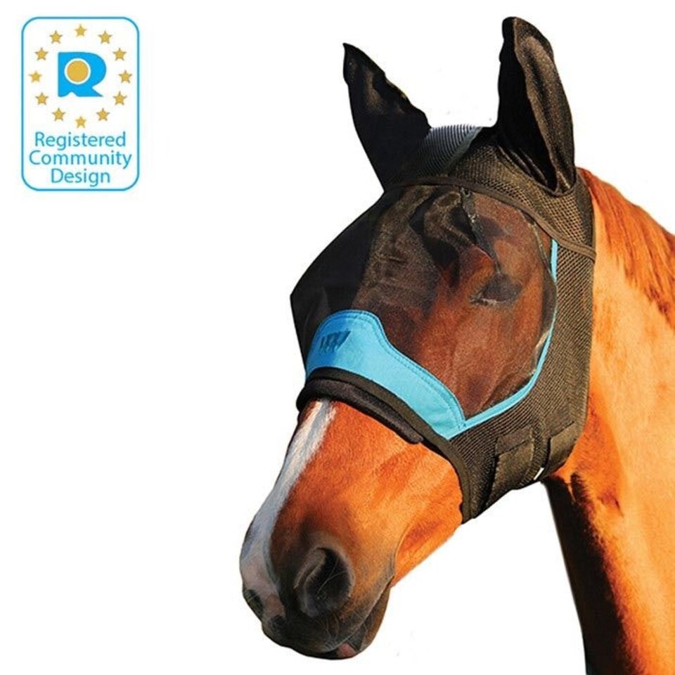 image 1 of Woof Wear Uv Fly Mask With Ears | Black | Size: X-Large
Colour: Black/Turquoise