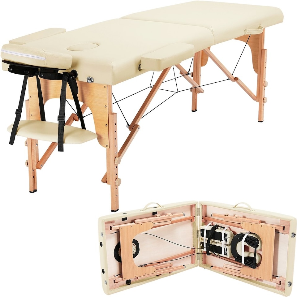image 1 of Yaheetech 2 Sections Folding Massage Bed with Hand Pallet