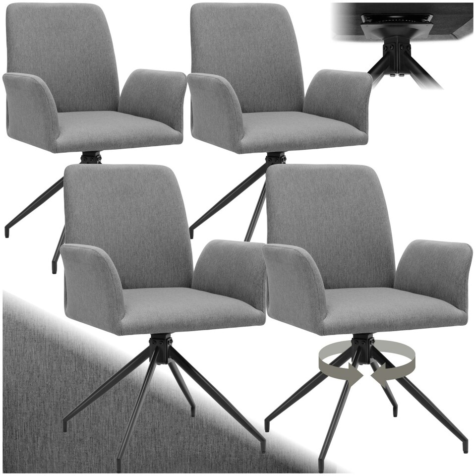 image 1 of Swivel Chair Daya - upholstered, robust fabric, 55.5 x 58 x 87 cm - Set of 4 Grey | Anthracite