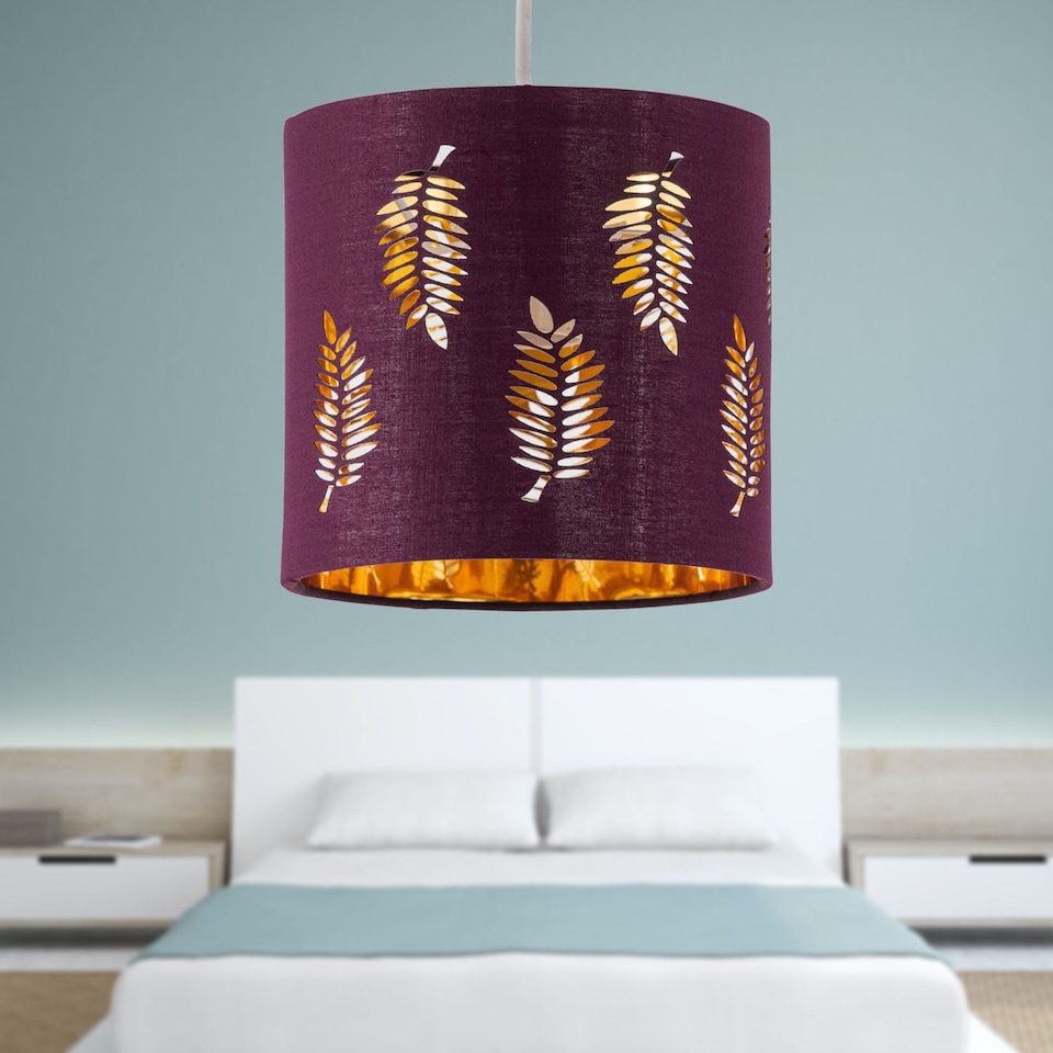 image 1 of Fern - Burgundy Cut Out 15.5cm Table Lamp Shade | Red | Gold | Small | 1