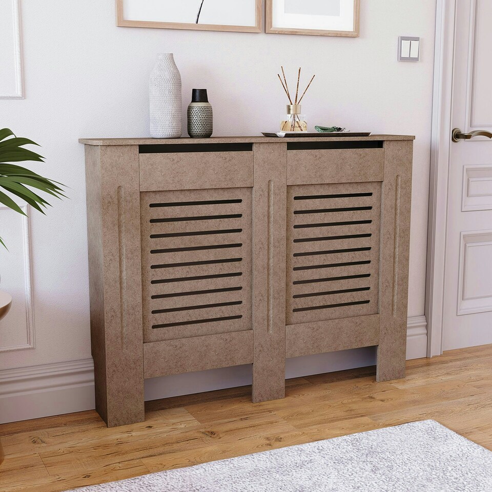 image 1 of Vida Designs Milton Radiator Cover MDF Slatted Cabinet, Unfinished, 111cm