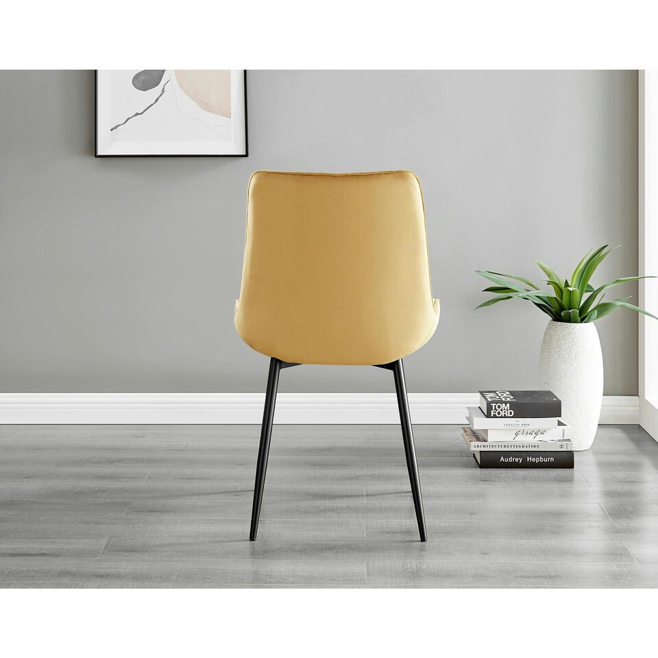 image 1 of Furniturebox 2x Pesaro Mustard Velvet Black Leg Luxury Dining Chairs