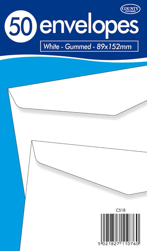 image 1 of Pack of 50 89x152mm White Gummed Envelopes