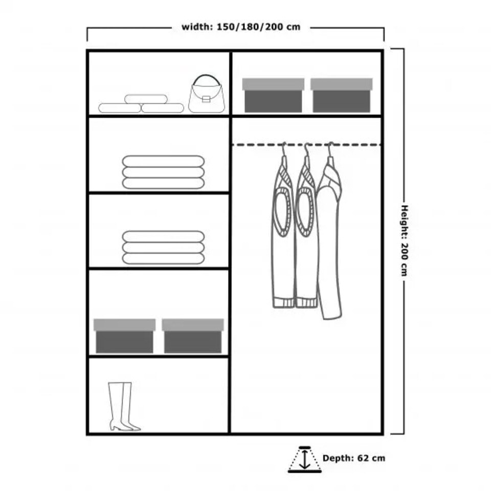 image 1 of Stylish 150cm Bedroom Wardrobe with Sleek Design & Space-Saving Sliding Doors Black | Black150cm 