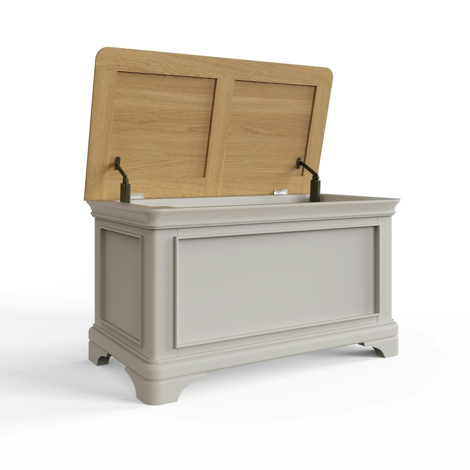 image 1 of Faire Ottoman Blanket Box in Dove Grey with Oak Top Grey