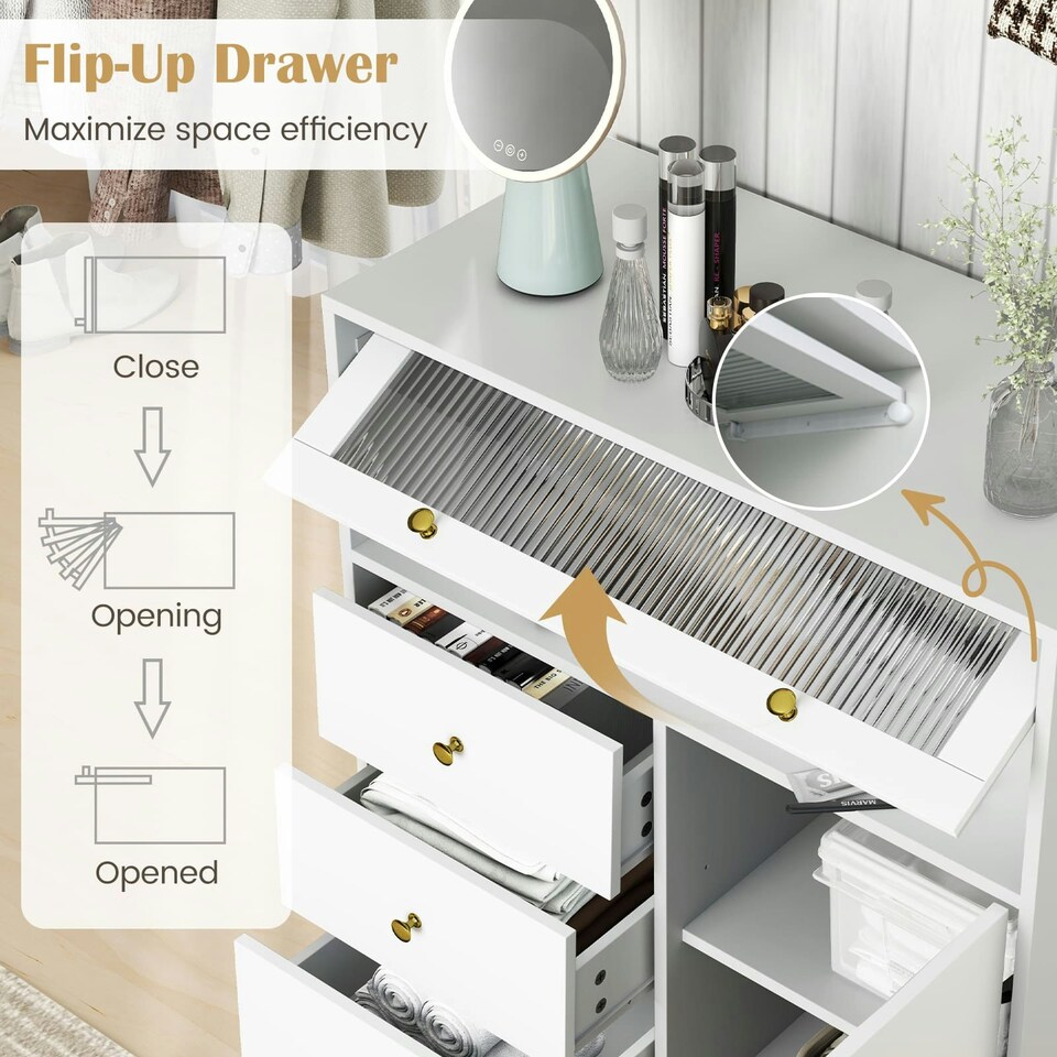image 1 of COSTWAY Chest of Drawers Storage Cabinet w/Pull-out Drawers Grey