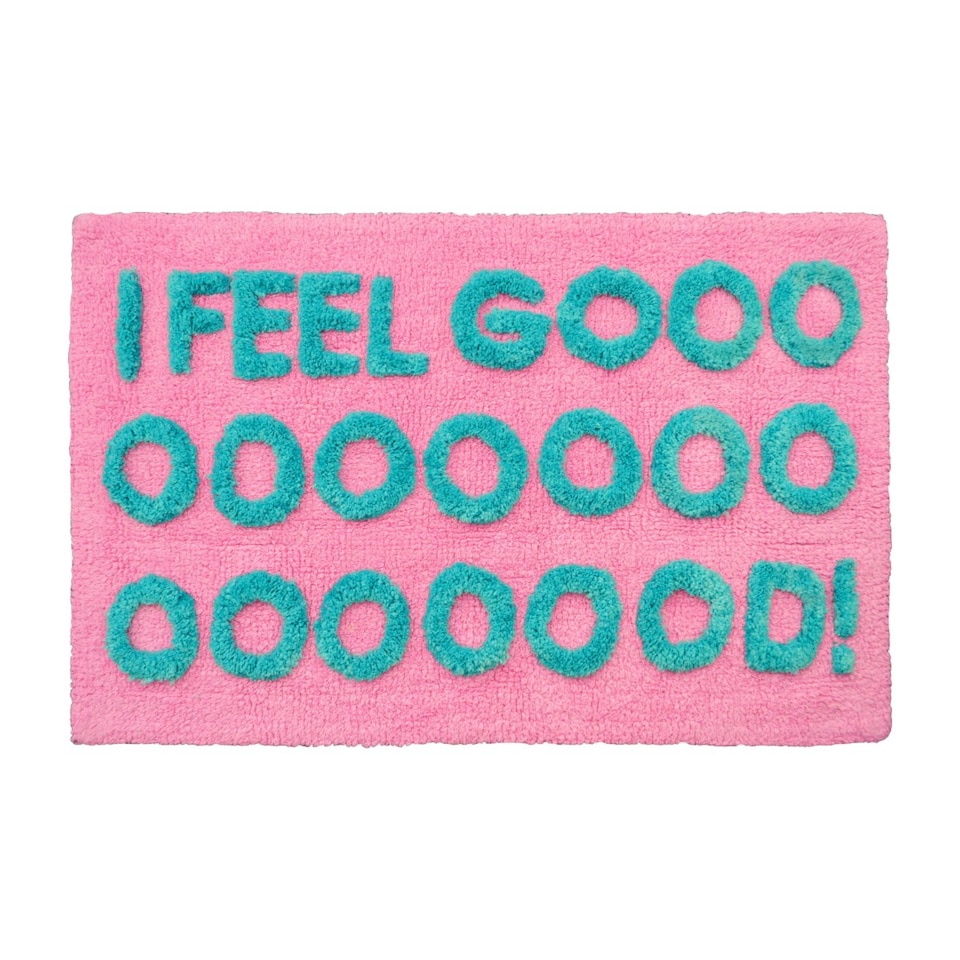 image 1 of I Feel Good Slogan Bath Mat Non Slip, Colourful Tufted Rug Pink