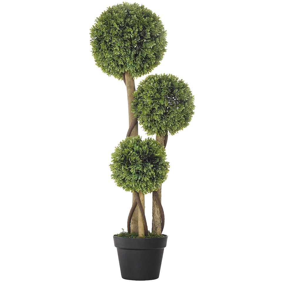 image 1 of HOMCOM Decorative Artificial Trees Boxwood Ball Topiary Trees in Pot, Fake Plants for Home Indoor Outdoor Decor, 90 cm, Light Green