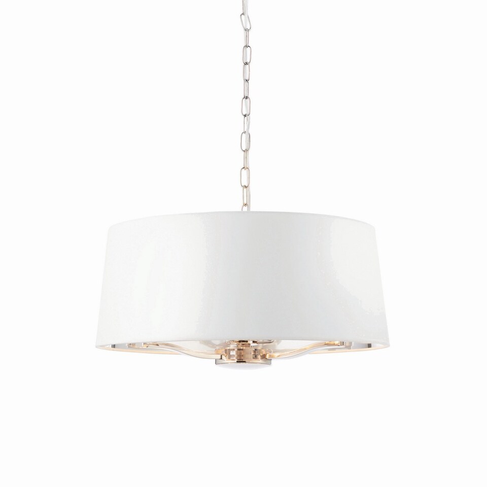 image 1 of Harvey Multi Arm Cylindrical Pendant Light Bright Nickel Plate, Vintage White Fabric