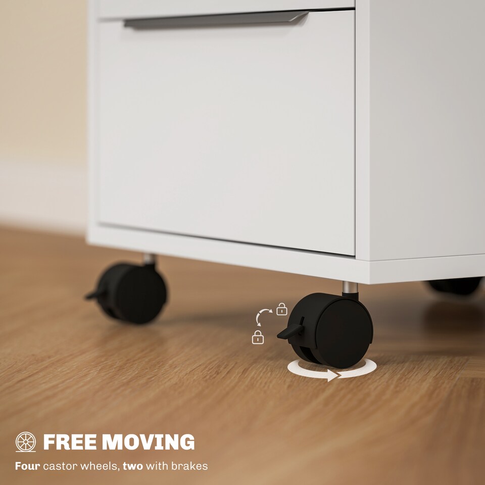 image 1 of HOMCOM 3-Drawer Lockable Filing Cabinet, File Cabinet on Wheels, Mobile Office Storage Drawers for Home Office, Bedroom and Living Room, White | White | White