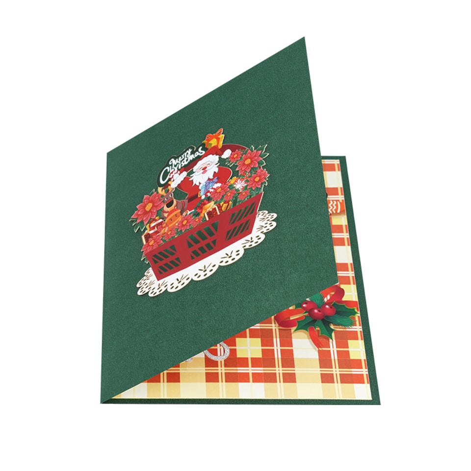 image 1 of Festive Basket with Santa & Holiday Decor 3D Pop Up Christmas Card