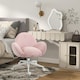 image 2 of HOMCOM Fluffy Leisure Chair Office Chair with Backrest Armrest Wheels Pink