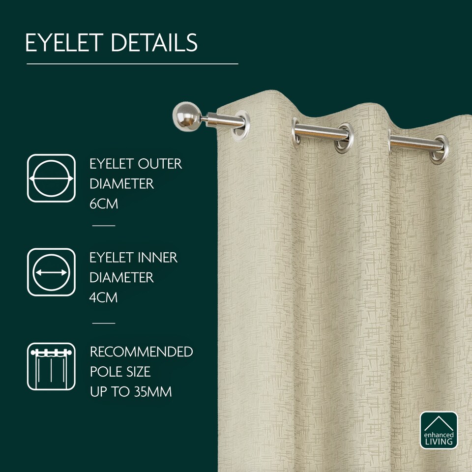 image 1 of Enhanced Living Vogue Cream 66 x 54 inch (168x137cm) Eyelet Thermal Noise reducing Dim Out Curtains (PAIR)